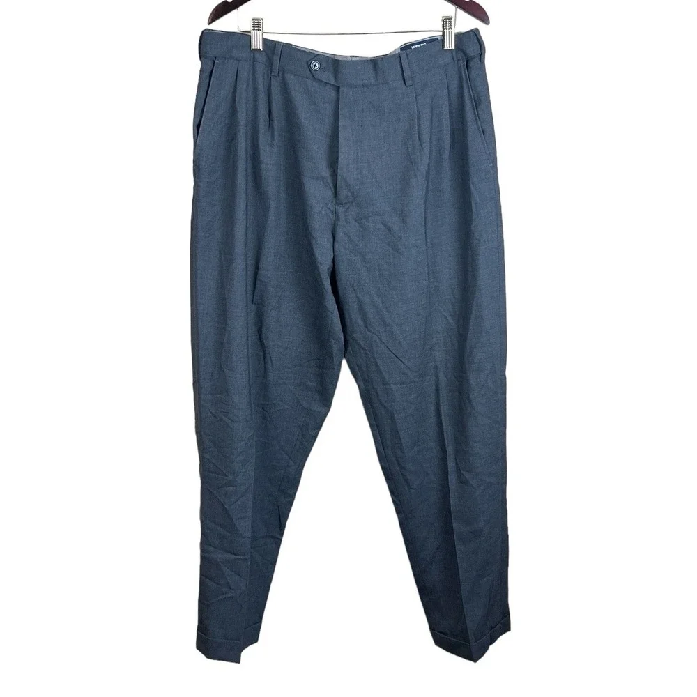 Lands' End Men's Traditional Fit Wool Dress Pants Gray Size 37x30 Pleated Front